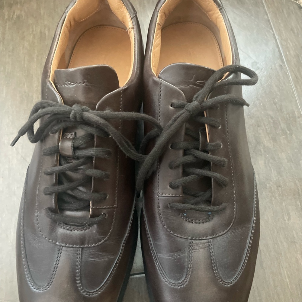 Santoni Dark Brown Leather Oxfords